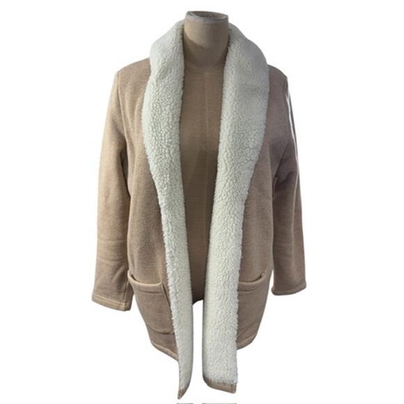 "LANDS END" Sherpa Lined Open Front Cardigan Snuggle Cozy Pj Cover Up Warm Night - Picture 1 of 9